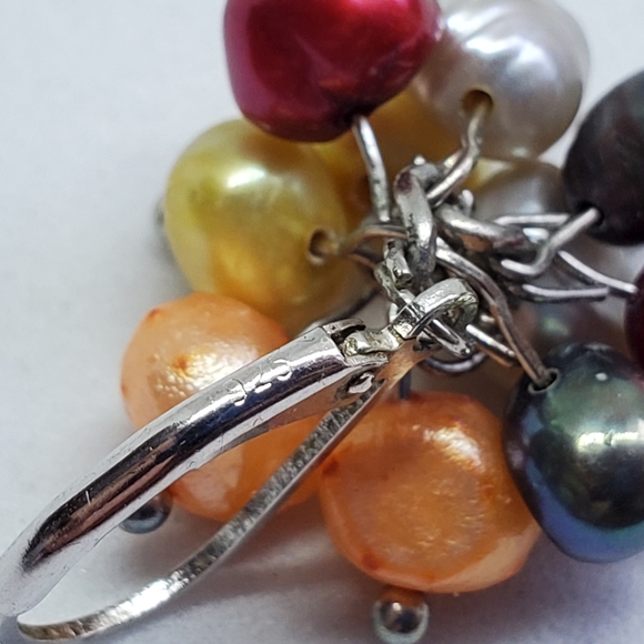 Multi Color Pearl Cluster Sterling Silver Earrings - Picture 5 of 5